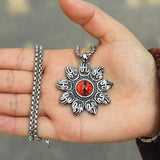 Creative Red Eye Flame Sun Flower Pendant Men's Necklace