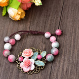 Pink Beaded Ethic Bracelet Personalized Hand-woven Gift