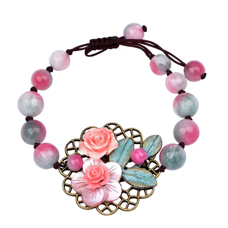 Pink Beaded Ethic Bracelet Personalized Hand-woven Gift