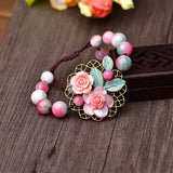Pink Beaded Ethic Bracelet Personalized Hand-woven Gift
