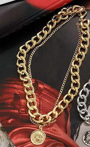 Retro Exaggerated Thick Chain Necklace Double-layer Hip-hop Style