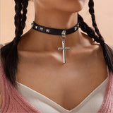 Retro Punk Collar Necklace Woman Harajuku Pu Leather Rivets Choker
