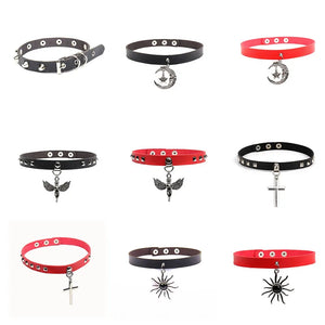 Retro Punk Collar Necklace Woman Harajuku Pu Leather Rivets Choker