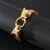 Punk Wolf Head Charm Bracelet Men's Stainless Steel High Rock Rider Jewelry Gift