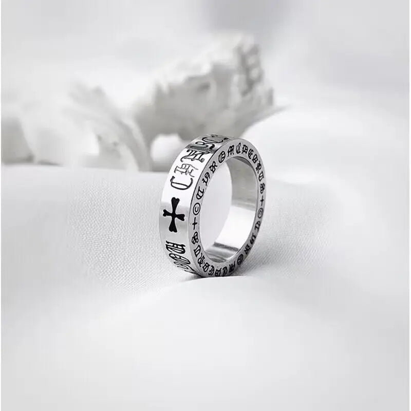 Retro Punk Cross Couple Ring Stainless Steel Vintage Wedding Jewelry Gift