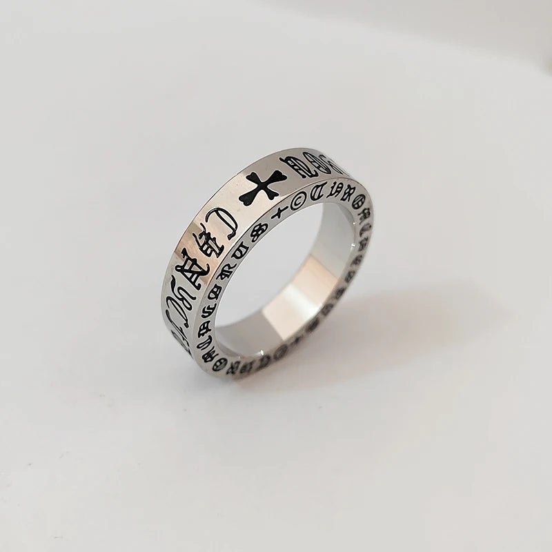 Retro Punk Cross Couple Ring Stainless Steel Vintage Wedding Jewelry Gift