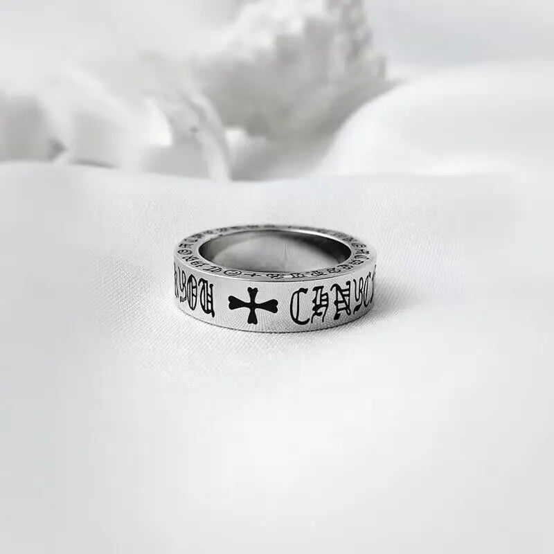 Retro Punk Cross Couple Ring Stainless Steel Vintage Wedding Jewelry Gift