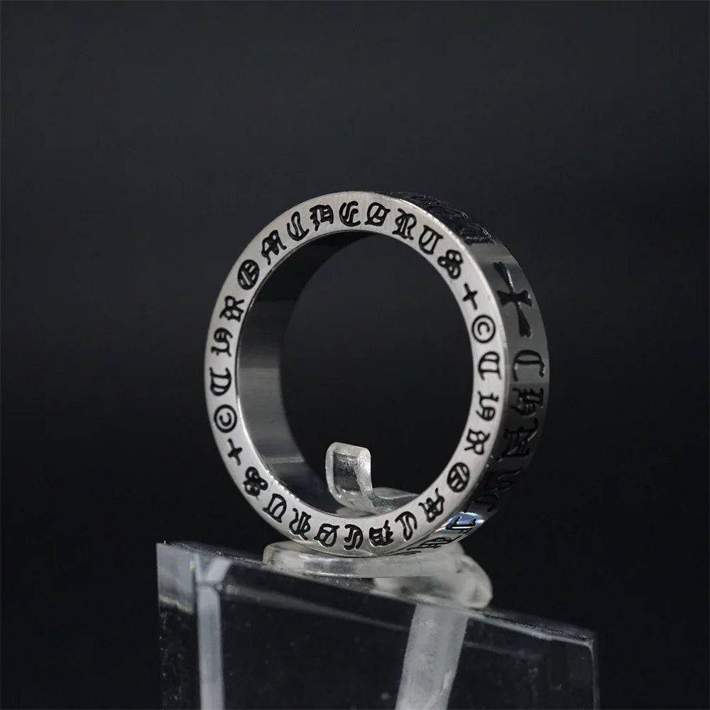 Retro Punk Cross Couple Ring Stainless Steel Vintage Wedding Jewelry Gift