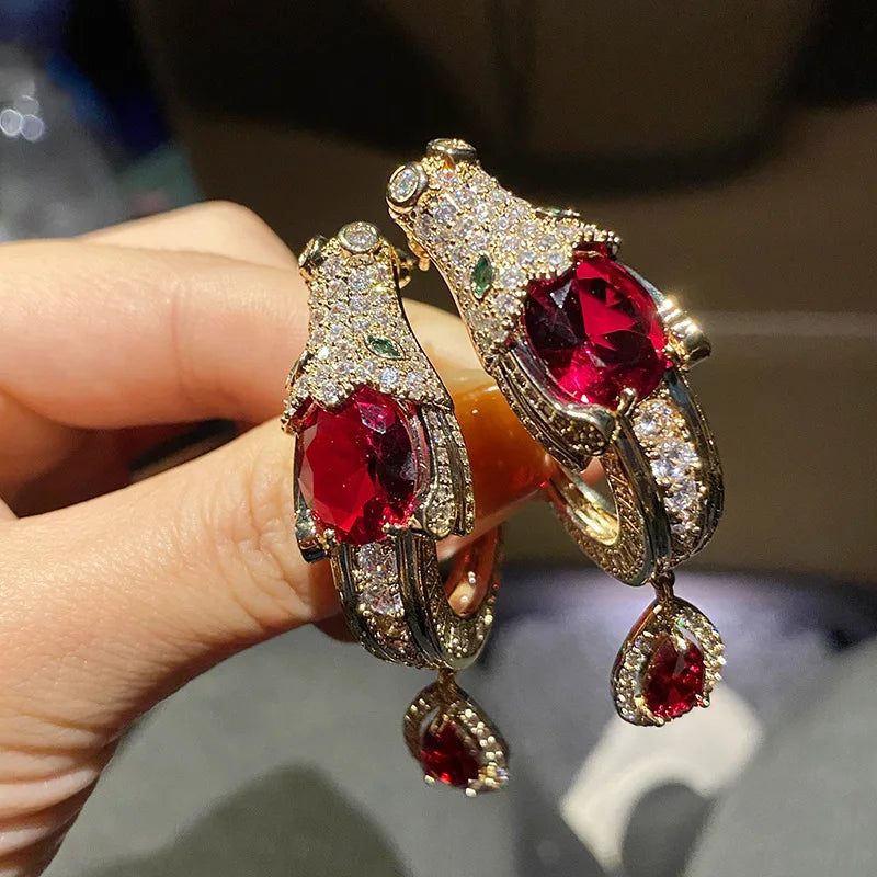 Leopard Earrings Red Crystal Wedding Jewelry