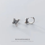 925 Silver Bee Chain Hoop Huggie Earrings