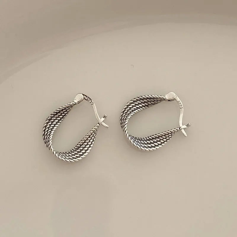 925 Silver Twisted Hoop Earrings for Women, Gift Jewelry