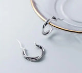 925 Sterling Silver Braid Roped Hoop Earrings GTLE2588