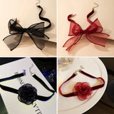 Red Lace Choker Necklace for Women Gothic Dark Girl Bow Collar