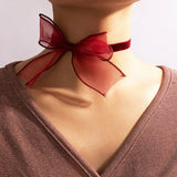 Red Lace Choker Necklace for Women Gothic Dark Girl Bow Collar