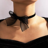 Red Lace Choker Necklace for Women Gothic Dark Girl Bow Collar