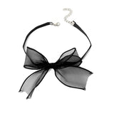 Red Lace Choker Necklace for Women Gothic Dark Girl Bow Collar