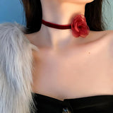 Red Lace Choker Necklace for Women Gothic Dark Girl Bow Collar