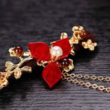 Red Chinese Style Hanfu Tassel Wood Flowers Chopsticks Hairpin