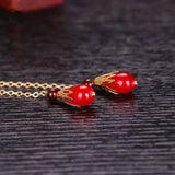 Red Chinese Style Hanfu Tassel Wood Flowers Chopsticks Hairpin