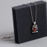 Retro Red Diamond Owl S925 Sterling Silver Necklace Pendant Jewelry