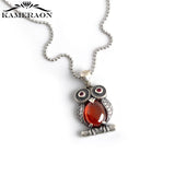 Retro Red Diamond Owl S925 Sterling Silver Necklace Pendant Jewelry