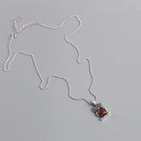Retro Red Diamond Owl S925 Sterling Silver Necklace Pendant Jewelry