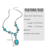 Retro Red Stone Y Necklace Tear Drop Silver Long Chain Y Necklace Pendant