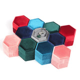 Red Velvet Hexagonal Jewelry Display Box with Card Slot