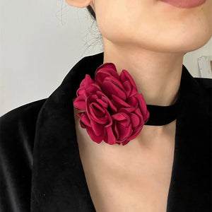 Red Velvet Flower Choker Necklace Harajuku Gothic Dark Girl Sweet Collar