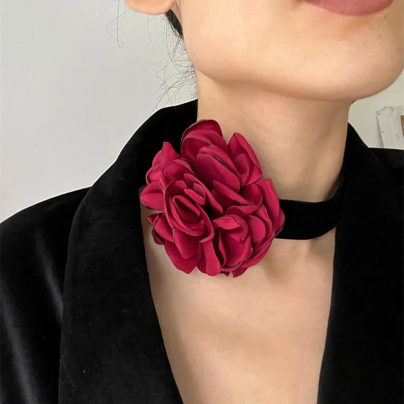 Red Velvet Flower Choker Necklace Harajuku Gothic Dark Girl Sweet Collar