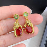 Vintage Red Zircon Stone Long Dangle Earrings