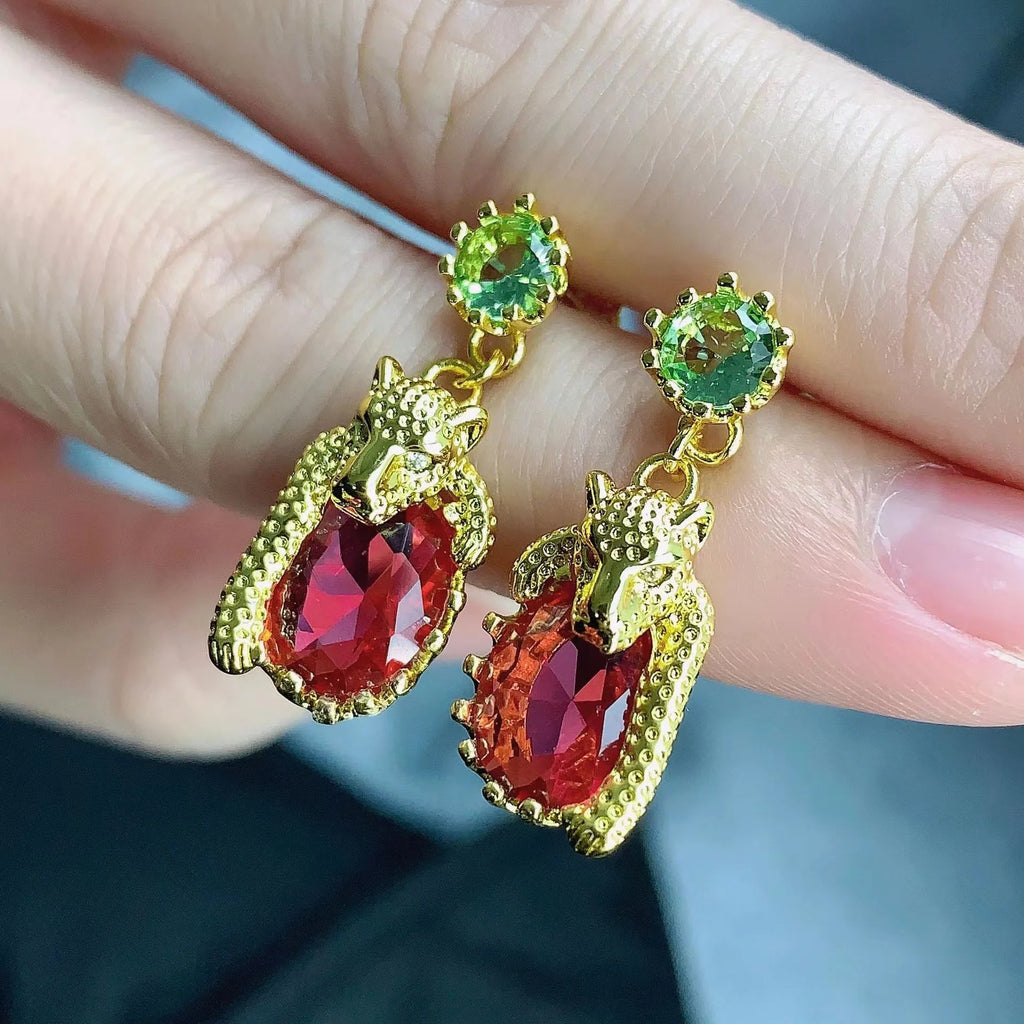 Vintage Red Zircon Stone Long Dangle Earrings
