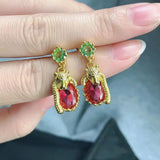 Vintage Red Zircon Stone Long Dangle Earrings