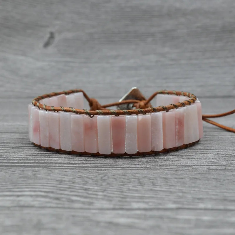Geometric Wrap Pink Quartz Reiki Rose Crystal Bracelet