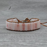 Geometric Wrap Pink Quartz Reiki Rose Crystal Bracelet