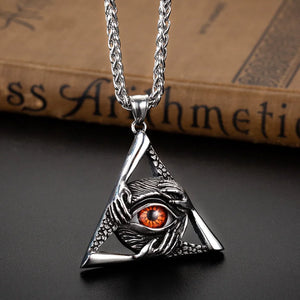 Retro Religious Style Triangle Eye Masonic Men's High Metal Pendant Necklace