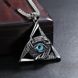 Retro Religious Style Triangle Eye Masonic Men's High Metal Pendant Necklace