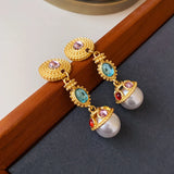 Retro Rhinestone Pearl Flower Love Light Medieval Palace Earrings