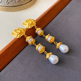 Retro Rhinestone Pearl Flower Love Light Medieval Palace Earrings
