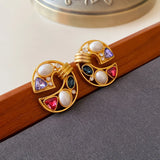 Retro Rhinestone Pearl Flower Love Light Medieval Palace Earrings