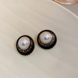 Retro Rhinestone Pearl Flower Love Light Medieval Palace Earrings