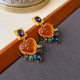 Retro Rhinestone Pearl Flower Love Light Medieval Palace Earrings