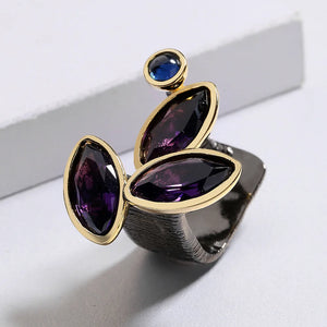 Natural Amethyst Ring for Women Irregular Jewelry Italian Ring