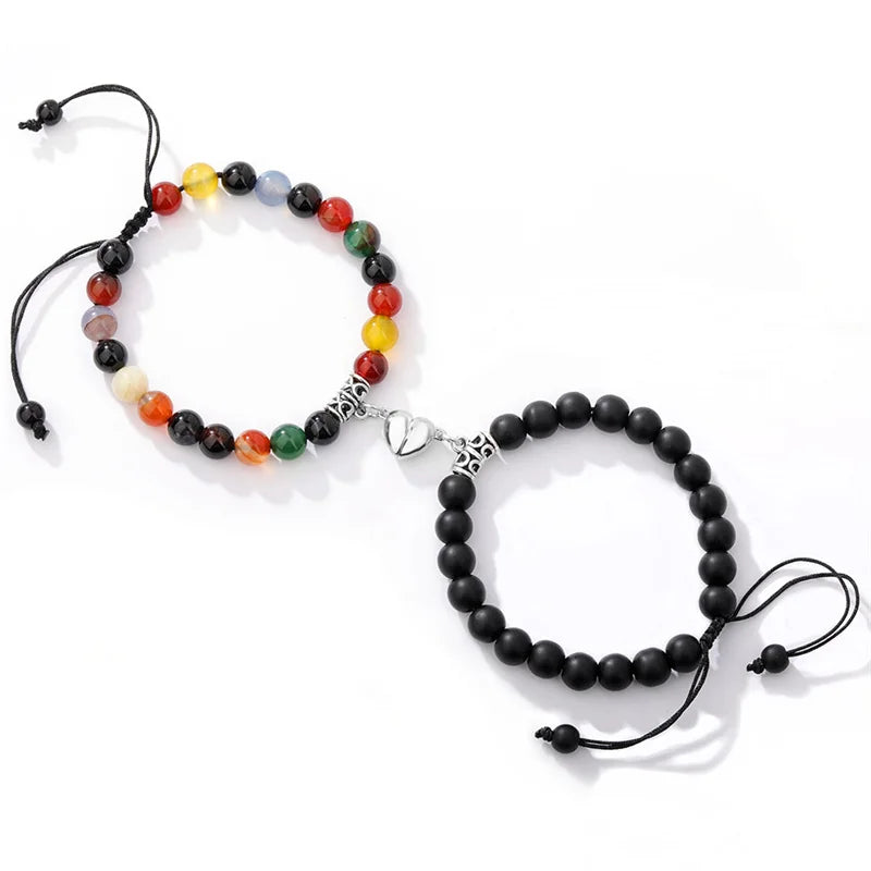 Retro Romantic Couple Pair Stone Beads Magnet Bracelet Gift