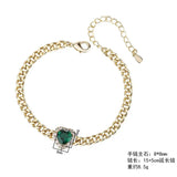 Retro Ruby and Emerald Heart Cuban Bracelet for Women