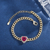 Retro Ruby and Emerald Heart Cuban Bracelet for Women