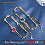 Retro Ruby and Emerald Heart Cuban Bracelet for Women