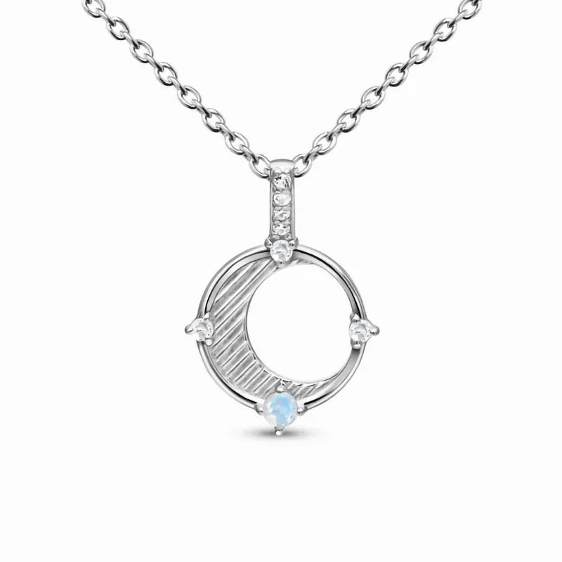 Sterling Silver Moonstone Charm Necklace Small All-match Jewelry