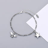 Retro Silver 925 Bracelet Heart Bumble Bee Charm Women Jewelry Italian Style