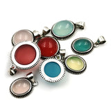 Retro Silver Stone Pendant Oval Boho Charms for DIY Necklace Earrings